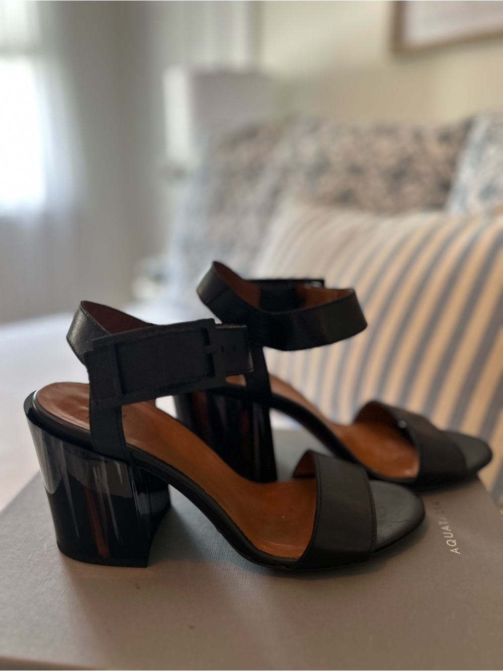 Elegant Black Block Heel Sandals with Ankle Strap